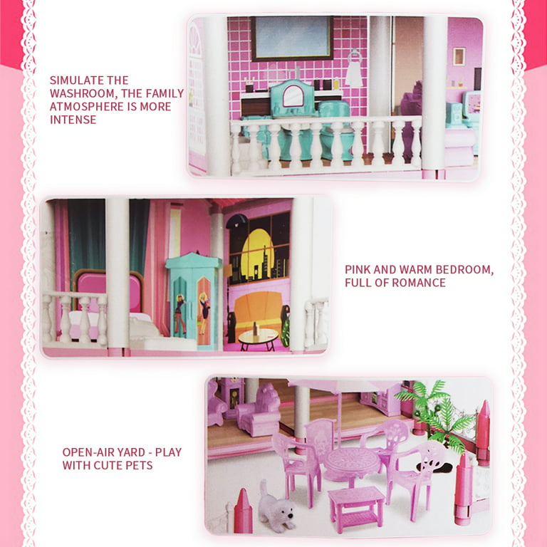 678 Doll House Kit,Dollhouse with Lights, Slide, Pets and Dolls, DIY  Pretend Play Building Playset Toys with Asseccories and Furniture, Princess  House