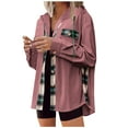 thumbnail image 2 of BLTIBY Womens Corduroy Flannel Shacket Jacket Hoodies Fall Casual Plaid Button Down Shirts Lightweight Coat with Pockets Hot Pink S, 2 of 7