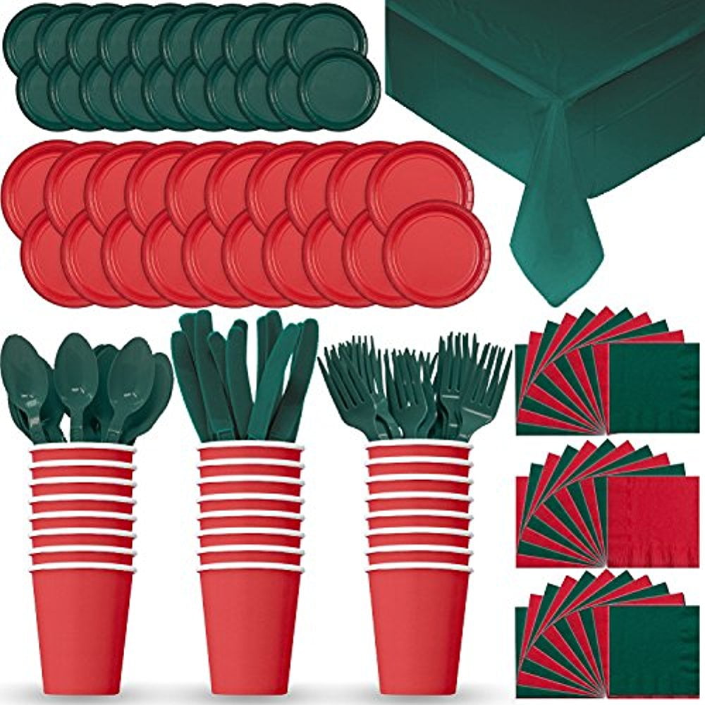 red and green paper plates