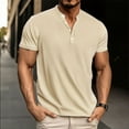 thumbnail image 5 of Besolor Mens Summer T-Shirts Short Sleeve Button up Casual Basic Tees Tops Beach Collarless Golf Shirts, 5 of 6