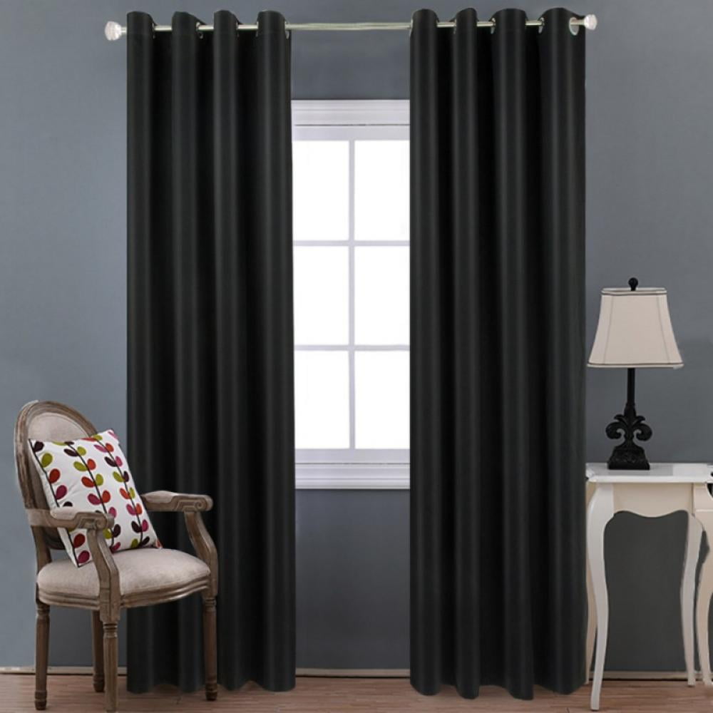 Muamar Velcro Blackout Curtains for Bedroom 2 Panels with Tiebacks(Black,  34 W x 45 L),Without Rods Small Curtains,Kitchen Curtains,Easy Install  for