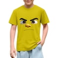 thumbnail image 1 of Blusas y camisas de manga corta con cuello redondo para niños y niñas, color liso, con estampado de expresión linda, manga corta, holgadas y cómodas, blusa para niña, 1 of 6