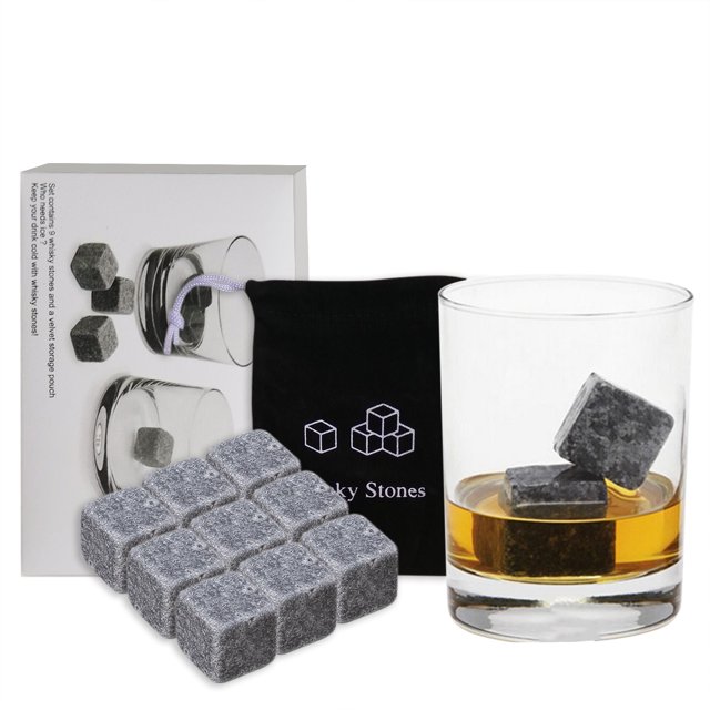 Whisky Stones Set 9 Granito Whisky Chill Rocks con Terciopelo Leyfeng Piedras de whisky