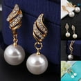 thumbnail image 3 of UDIYO Women Wedding Rhinestone Faux Pearl Spiral Pendant Necklace Earrings Jewelry Set, 3 of 6