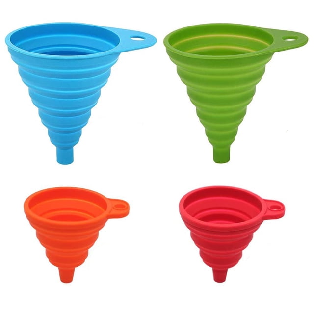 Juego de embudos embudo plegable, paquete de 4 embudos de silicona para botellas de agua de cocina y hogar, líquidos y polvos de aceite, apto para alimentos, 4 colores (2 grandes + 2 pequeños) Xemadio 2034083