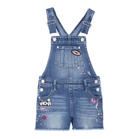 - Patches Fray Hem Denim Shortall (Little Girls & Big Girls)