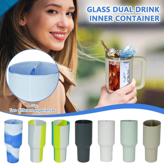 40 Oz, 2-In-1 Reusable Silicone Double Drink Cup Liner, Food Grade Bpa Free Beverage Separator Accessory For Cold Hot Drinks For Home Camping Picnics And Sports For S