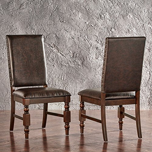 Modhaus Living Modern Rustic Upholstered Accent Dining Chairs With Nailhead And Wood Legs Set Of 2 Includes Pen Brown Pu Walmart Com Walmart Com