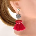 thumbnail image 3 of Pendientes de Botón con Flecos Y Borlas de Bohemio con Perla de a Rayas Salvador Esmalte Borla Pendientes, 3 of 7