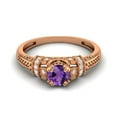 thumbnail image 1 of 5 MM Round Amethyst 925 Sterling Silver Rose Plated Blossom Design Ring, 1 of 3