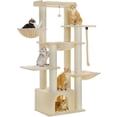 thumbnail image 4 of PEQULTI 67" Multi-Level Cat Tree with Super Large Scratching Posts Cat Tower with 3 Hammocks Beige, 4 of 9