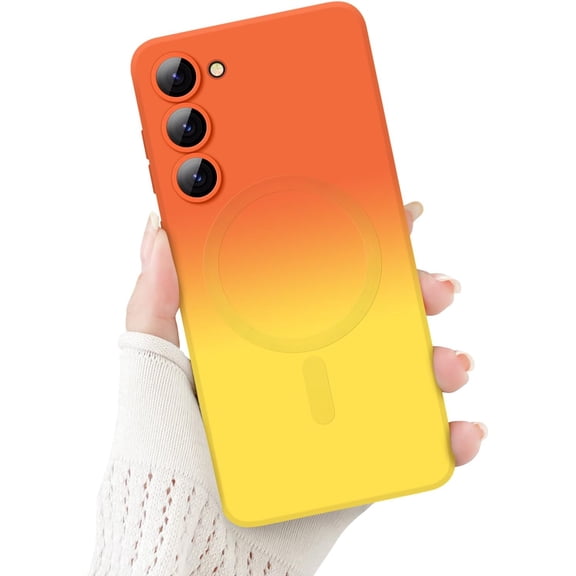 for Samsung Galaxy S23 Plus 5G Magnetic Case, Luxury Cute Soft Liquid Silicone Case Bumper Anti-Scratch Shockproof Camera Protector Multicolor Cover for Samsung Galaxy S23 Plus-Orange Yellow
