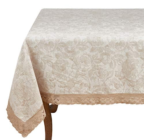 Fennco Styles Feronia Collection Country Jacquard Lace Trim Cotton Blend 16 x 90 Inch Table Runner Natural Table Cover for Banquet Special Events and Home Décor Family Gathering 