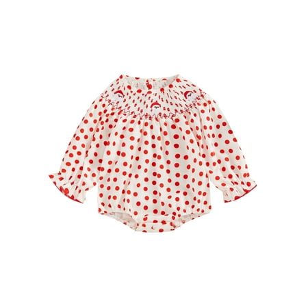 

Saoakiny Baby Girls Christmas Romper Dots Embroidery Santa Claus Bodysuit