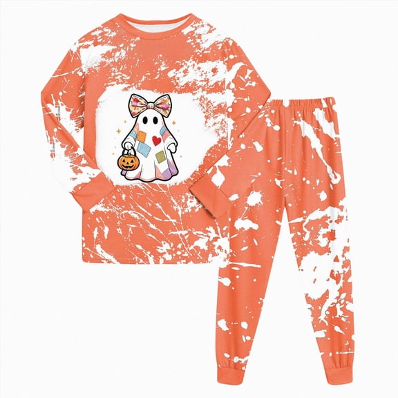 TOWED22 Girls Boys Halloween Pajamas Set Sleepwear Rainbow Unicorn Pjs Toddler Long Sleeve Jammies Kids Sleepwear(Orange,7Y)