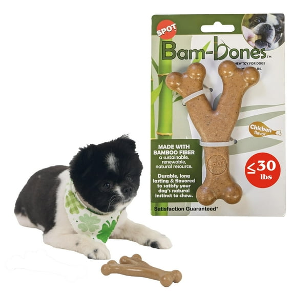 SPOT Bam-Bones Wishbone Dog Chew Toy, Bamboo Fiber Blend, Non-Splintering, Chicken Flavor, for Light to Moderate Chewers Under 30 lbs, 5.25 in