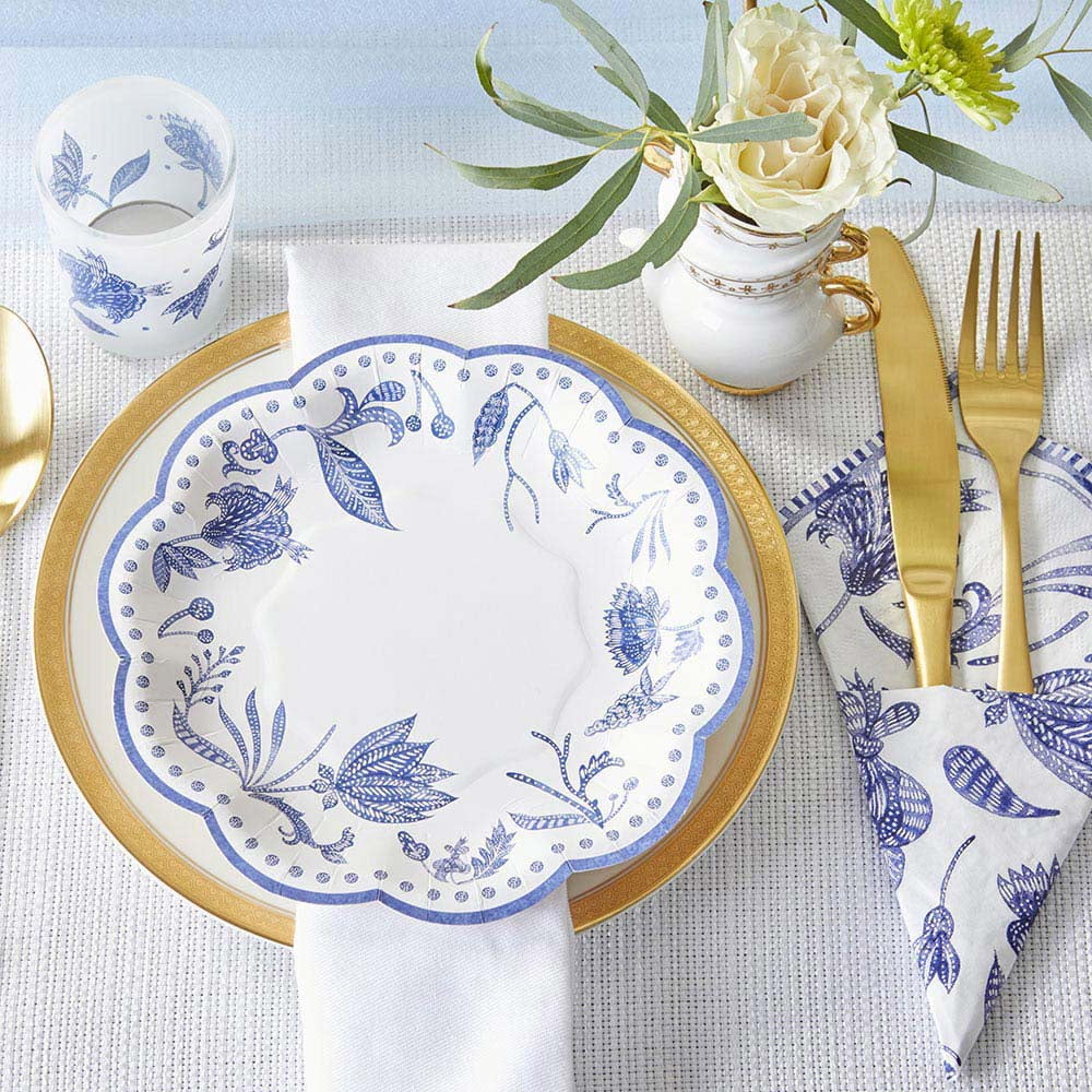 Blue Willow Paper Plates Napkins, Kate Aspen 16pcs 7 inch & 16pcs 9 inch Heavy Duty Disposable Party Plates, 30pcs 6.5 inch Durable Paper Napkins for Birthday, Baby Shower, Wedding Party