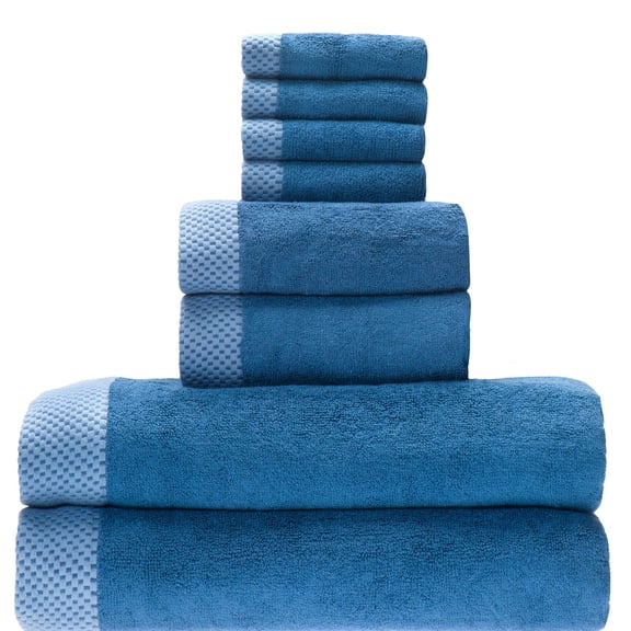 BedVoyage Luxury Towels, 8pc Set, 600 GSM, Ultra Soft Viscose derived from Bamboo Bath Towel, Super Absorbent, Extra Large - 2 Bath Size, 2 Hand Towels, 4 Washcloths - Indigo