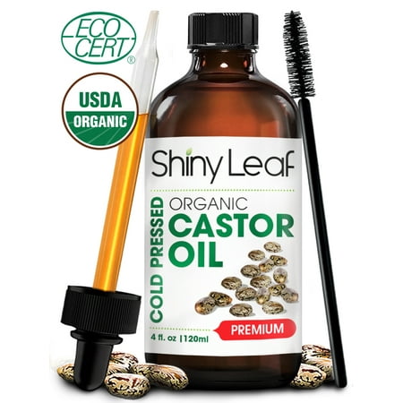 Organic Castor Oil For Hair Growth and Eyelashes Prevents Hair Breakage & Fall, Natural Moisturizer 4 OZ - Promotes Skin & Scalp Health, From Shiny Leaf's Carrier Collection: 100%