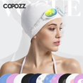 thumbnail image 3 of Copozz-gorro de piscina de goma de silicona elástica para hombres y mujeres, gorro de natación impermeable, protección de orejas, pelo largo, deportes, tamaño libre, 3 of 4