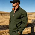 thumbnail image 4 of Homeyce Mens 3/4 Zip Pullover Fleece Sweatshirt Casual Quilt Sweater Fleece Lined 1/4 Zip Drop Shoulder Relaxed Fit Ribbed Cuffs and Hem Long Sleeve Business Casual Fall Winter Fashion,Green L, 4 of 4