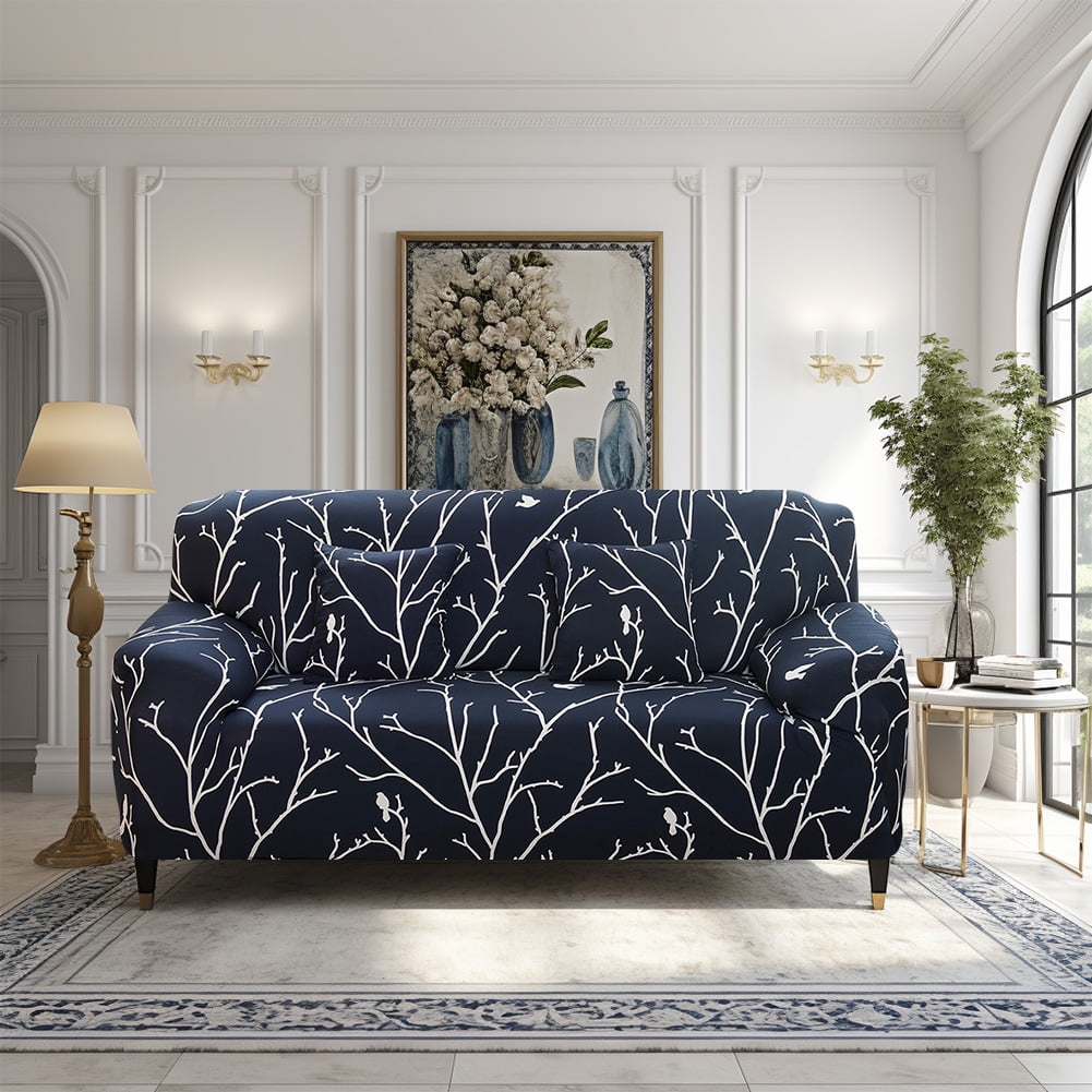 NEWEEN Sofa Cover High Stretch Elastic Fabric 1 2 3 Seater Sofa Slipcover Chair Loveseat Couch Cover Polyester Spandex Furniture Protector Cover with 1 Pillowcase (1 Seater, Pattern #Bird)