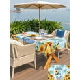 thumbnail image 5 of Outdoor Tablecloth with Umbrella Hole for Patio/Picnic/Party/Camping, Sunflower Gnomes Waterproof Table Cloth Rectangle Table Cover Washable, Summer Botanical Floral Teal Striped (60"x 120"), 5 of 8
