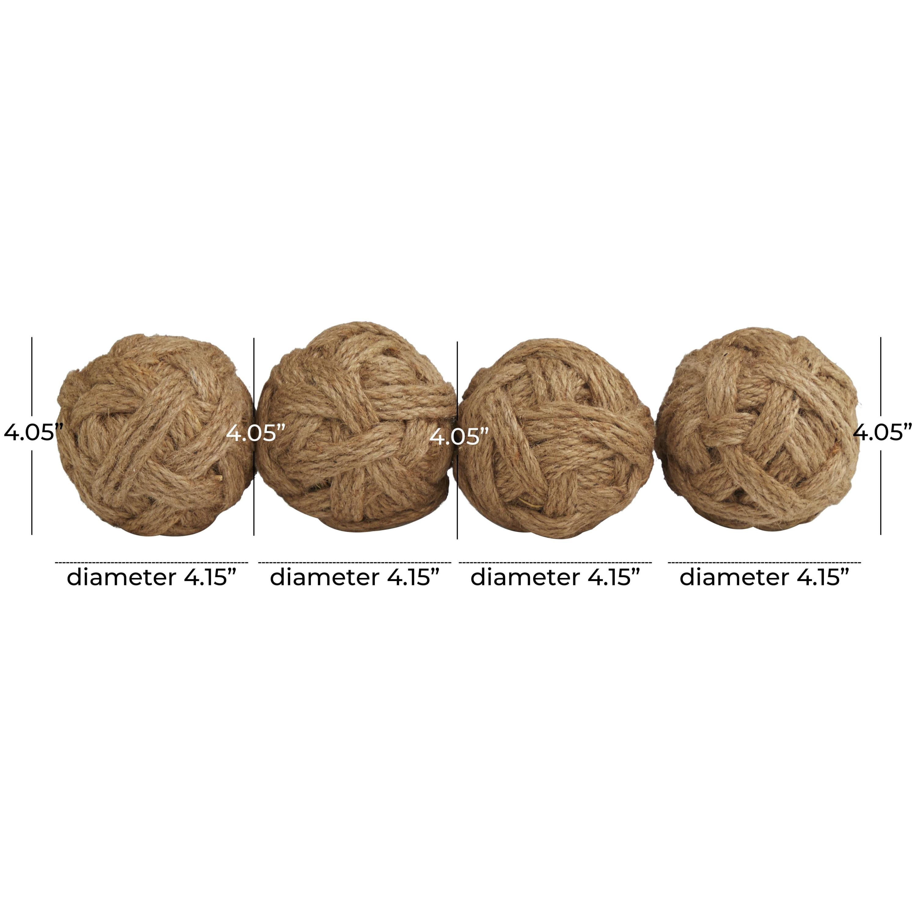 DecMode Brown 4" Handmade Decorative Ball Jute Rope Orbs & Vase Filler (4 Count)