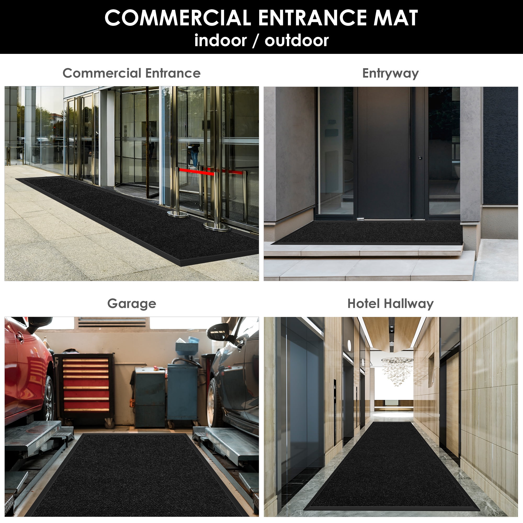 Morefany Heavy Duty Outdoor Doormat 18x30 Inch Front Door Mat Outside Entrance Commercial Welcome Mats Waterproof Non-Slip for Entryway Patio Garage Black
