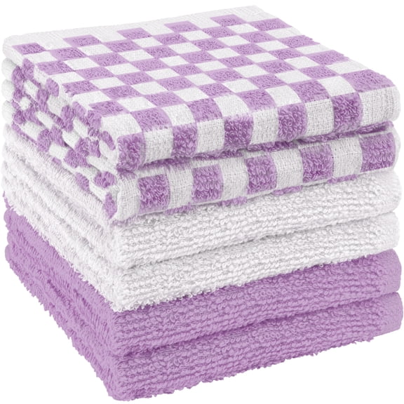 DecorRack 100% Cotton Checkered Washcloths, 12x12 inch Absorbent Soft Cotton Face Towels, Lavender, 6 Pack