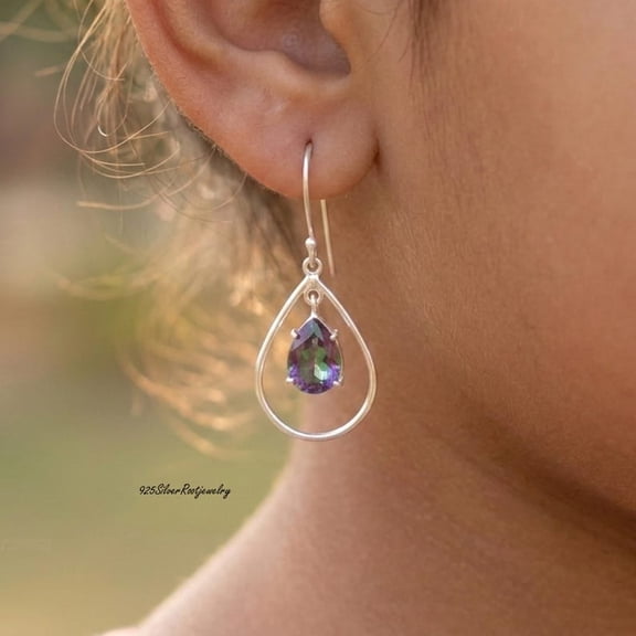 Elanzaa Jewels -925 Sterling Silver Mystic Topaz Dangle Earrings for Women – Teardrop Gemstone Drop Earrings, Handmade Boho Silver Jewelry Gift for Her