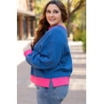 thumbnail image 4 of Plusashion Vibrant Sky Blue Color Block Plus Size Sweatshirt - Trendy Balloon Sleeves!, 4 of 8