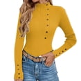 thumbnail image 2 of Women's Mock Turtleneck Sweater Ribbed Knit Long Sleeve, Basic Slim Fit Fall Winter Pullover Yellow L, 2 of 5