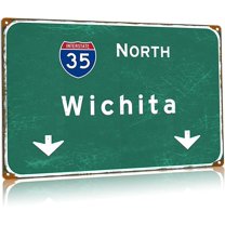 Metal Tin Sign Retro North Wichita Interstate 35 Road Signage Highway Direction Indication Signage Bar Club Restaurant Farmhouse Wall Decor Plaques 16x24 Inches