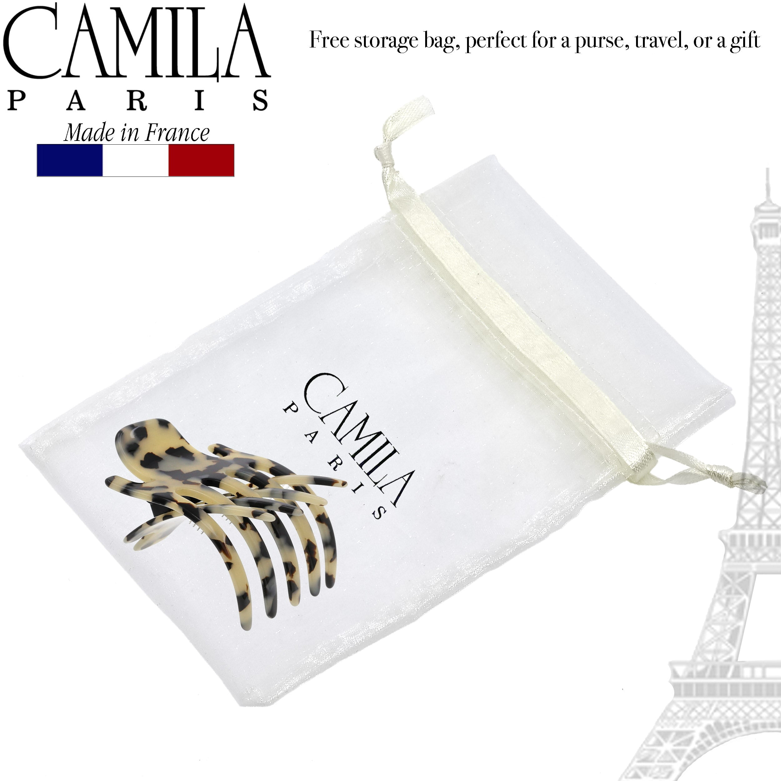 Camila Paris CP3473 French Hair Clip for Women, Hand-Made Hair Side Clips, 3 inch Girls Hair Claw Clips Jaw Fashion Durable Styling Hair Accessories for Women, Strong Hold No Slip Grip, Made in France