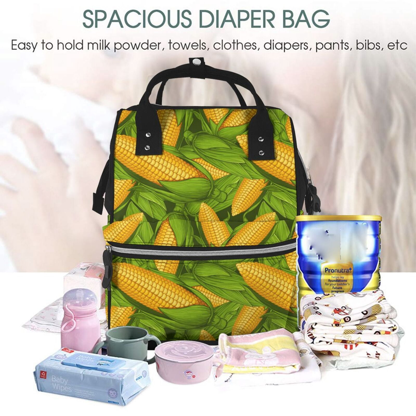 Ratiio Fresh Corn 1 Mummy Backpack - Waterproof Twill Canvas, Large Capacity Diaper Bag with Multiple Pockets and Adjustable Straps