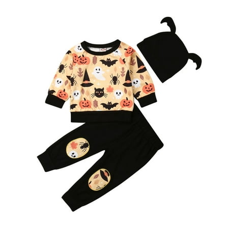 2019 Halloween Clothes Kids Baby Boy Girl Pumpkin Ghost Tops Sweatshirt +Pants+Hat Outfits Infant Baby Tracksuit