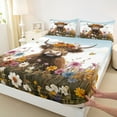 thumbnail image 3 of jejeloiu Cute Highland Cattle Twin Sheet Sets,Colorful Rustic Flowers Twin Fitted Sheet,Kawaii Daisy Blossom Flat Sheet For Girls Boys,Luxury Bedroom Decor,3 Pieces, 3 of 7