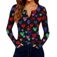 thumbnail image 6 of Valentine's Day Shirts for Women Long Sleeve Ribbed Knit Slim Fit Love Heart Graphic Stretchy Button Up Pullover Tops (XL, Black), 6 of 9