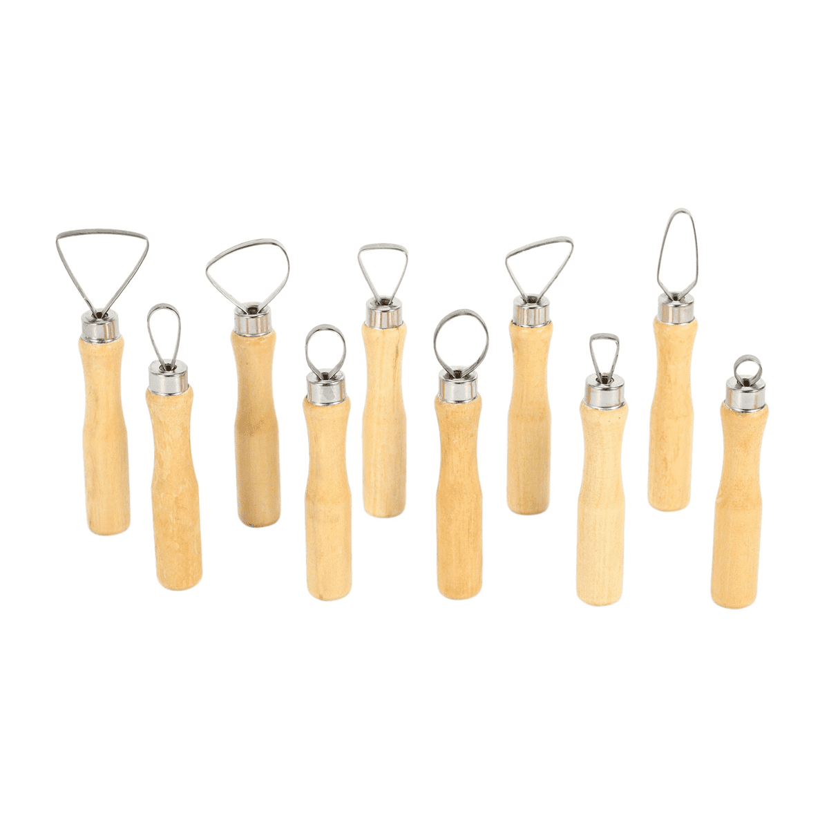Metal + Wood Thick Handle Flat Wire Cutter Clay Pottery Sculpting Tool Set Pack of 40