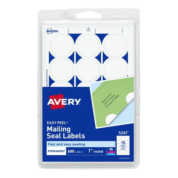 Avery Mailing Seals, Permanent, 1" Diameter, 600 Labels (5247