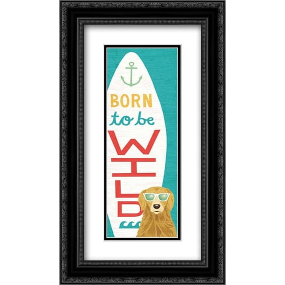 Beach Bums Golden Surf Board 2x Matted 14x24 Black Ornate Framed Art Print by Mullan, Michael