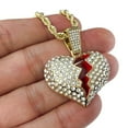 thumbnail image 7 of Broken Heart Pendant Chain Heartbroken Hip Hop Charm Gold Finish 24" Inch Bling Rope Necklace, 7 of 7