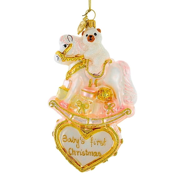 Huras Family 5.00In Girl Rocking Horse On Heart, Glass, Baby's First Christmas Hf243bv