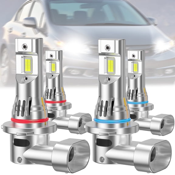 ROADSUN For Honda Civic 2004-2013 LED Headlight Bulbs, High Beam 9005, Low Beam 9006, Pack of 4, 6000K Cool White, Plug and Play