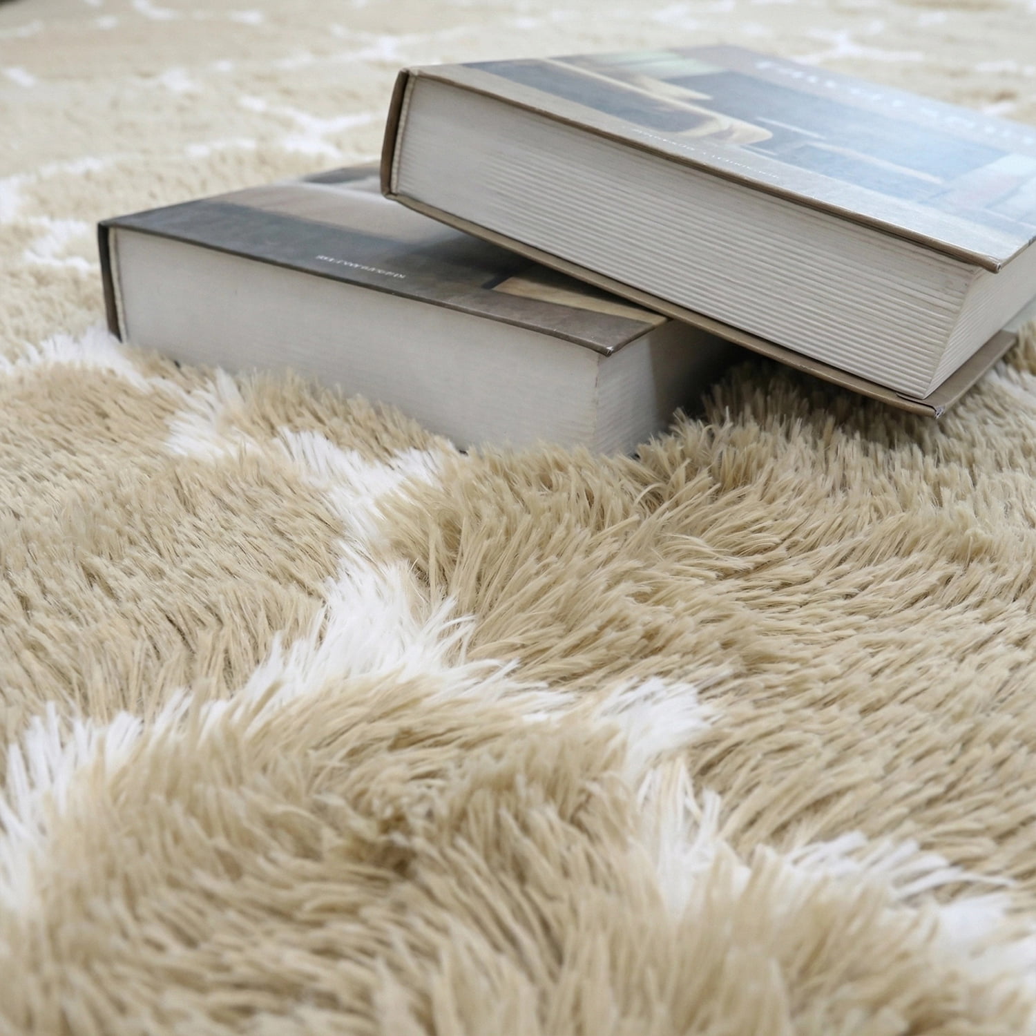 Pentantan Shag Area Rug, 5ft x 8ft Geometric Soft Fluffy Rugs for Living Room Bedroom Indoor Carpet, Camel & White