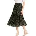 thumbnail image 4 of Unique Bargains Women's Floral Elastic Waist Chiffon Tiered A-Line Maxi Skirt M Black A, 4 of 6