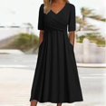 thumbnail image 2 of Robes de Printemps pour Femmes Décontractées Manches 3/4 Longue Robe Évasée Basique Plage Vacances Travail Maxi Robe 2025, 2 of 7