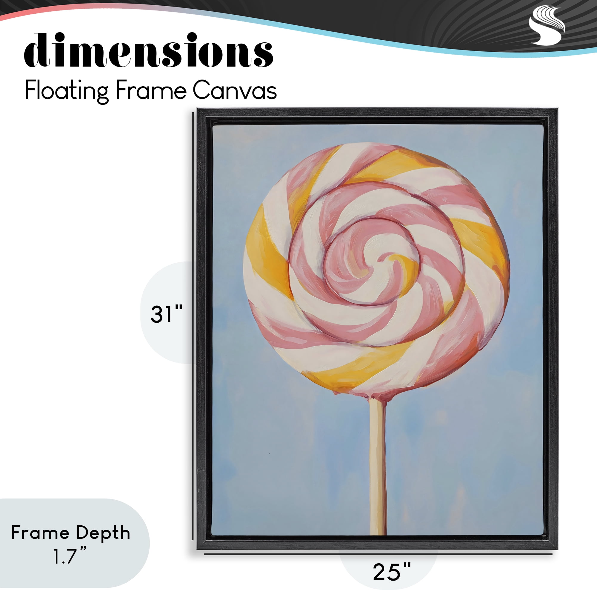 Stupell Industries Lollipop with Pink & Orange Swirl Black Framed Floater Canvas Wall Art, design by The Prints Vibe