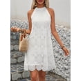 thumbnail image 4 of Women'S Sleeveless Halter Neck Water Soluble Lace Embroidered Dress Summer Elegant White S, 4 of 9